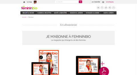 Capture d'écran de la page d'abonnement de FemininBio