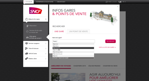 Capture d'écran de la page de reservation de SNCF.com