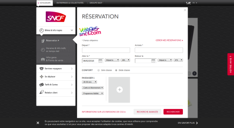 Capture d'écran de la page d'accueil de SNCF.com