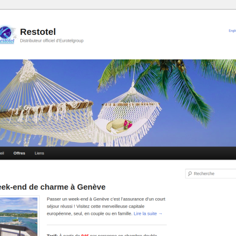 Capture d'écran de la page d'accueil de Restotel.net
